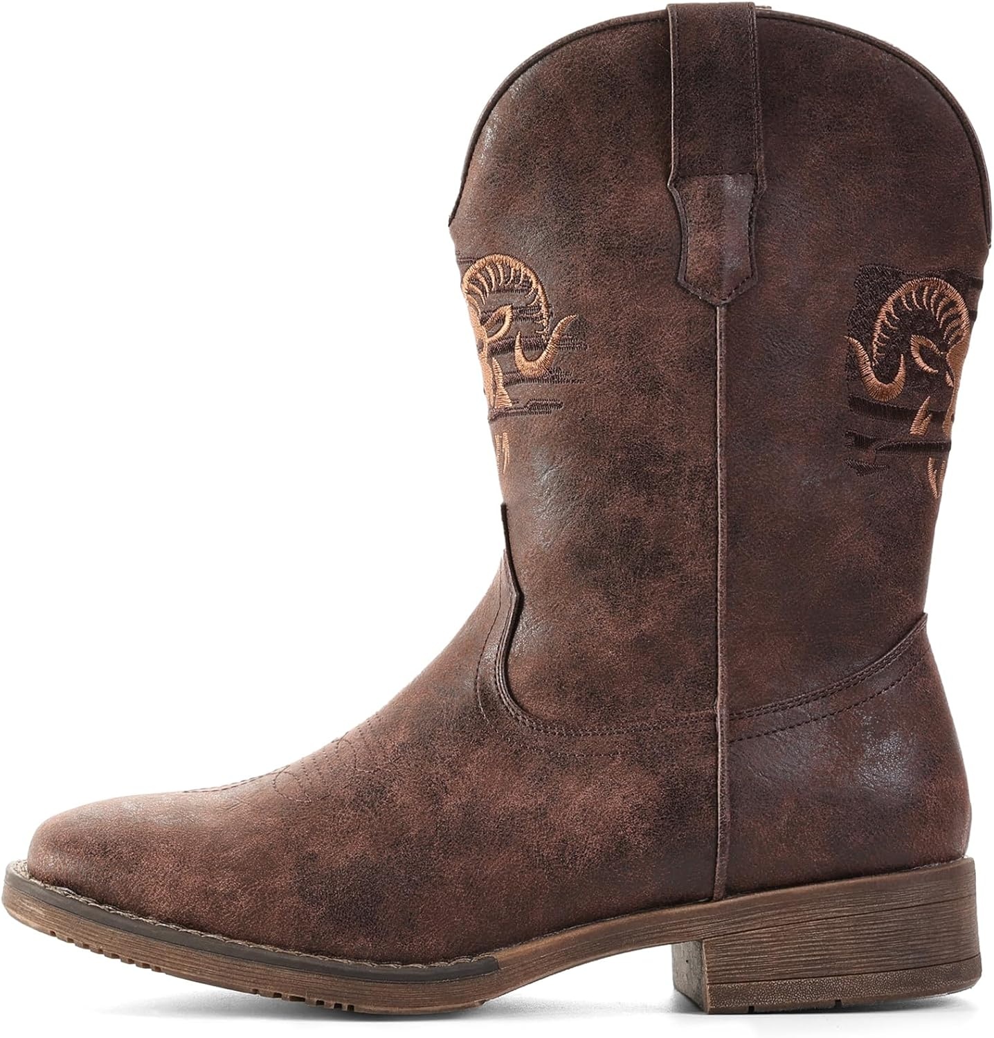 image:imageIUV Cowboy Boots for Men Square Toe Western Classic Embroidered Boots Durable Retro Country Pull on BootRedBrown
