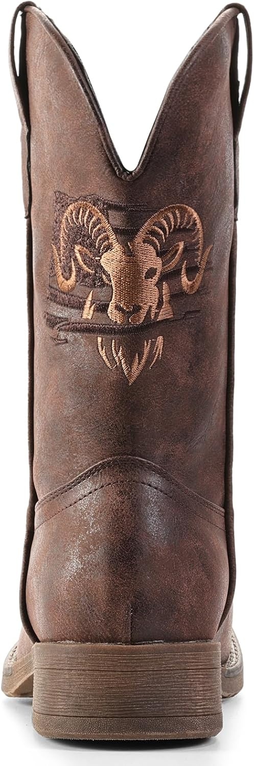 image:imageIUV Cowboy Boots for Men Square Toe Western Classic Embroidered Boots Durable Retro Country Pull on BootRedBrown