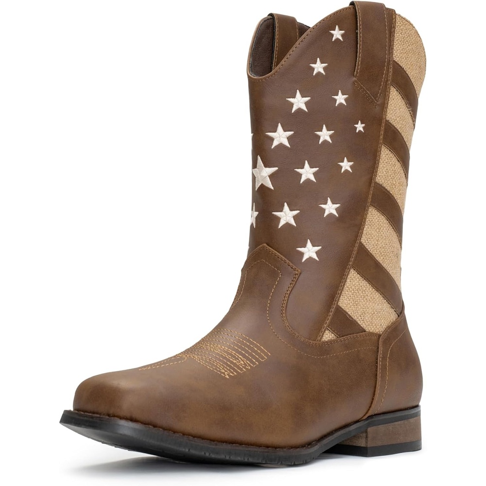 image:imageIUV Cowboy Boots For Men Western Boot Classic Embroidered Square Toe Traditional Hunting BootsBrown