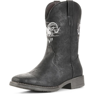 image:imageIUV Cowboy Boots for Men Square Toe Western Classic Embroidered Boots Durable Retro Country Pull on BootBlack