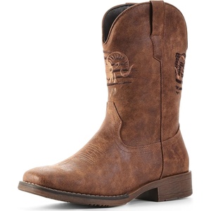 image:imageIUV Cowboy Boots for Men Square Toe Western Classic Embroidered Boots Durable Retro Country Pull on BootBrown
