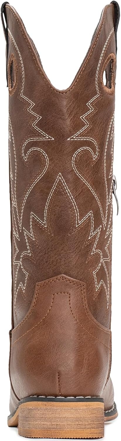 image:imageIUV Cowboy Boots for Boys Girls Western Square Toe Cowgirl Boots Mid Calf Riding Shoes ToddlerLittle KidBig KidBbrown