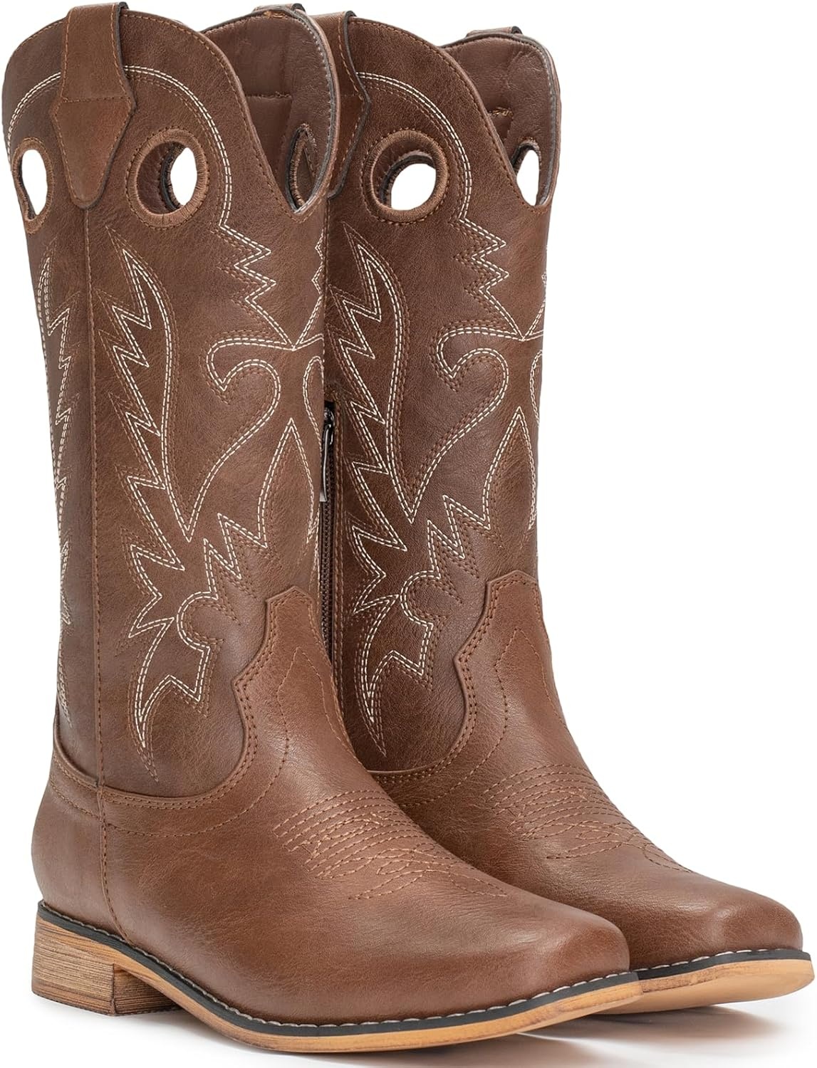 image:imageIUV Cowboy Boots for Boys Girls Western Square Toe Cowgirl Boots Mid Calf Riding Shoes ToddlerLittle KidBig KidBbrown