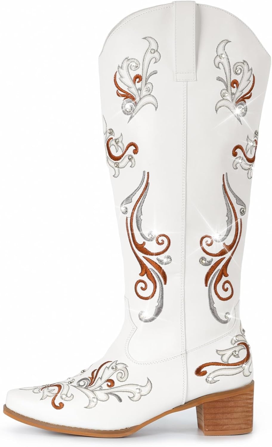 image:imageIUV Cowboy Boots for Women Sparkly Rhinestone Cowgirl Boots with EmbroideryPointed Toe Chunky Knee High Western Boots