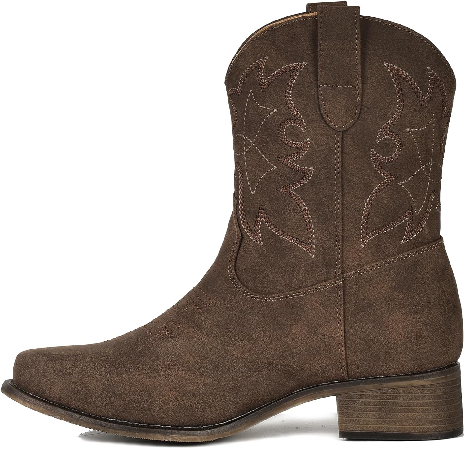 image:imageIUV Cowboy Boots for Women Square Toe Ankle Western Cowgirl Boots Classic Embroidered BootiesChocolate