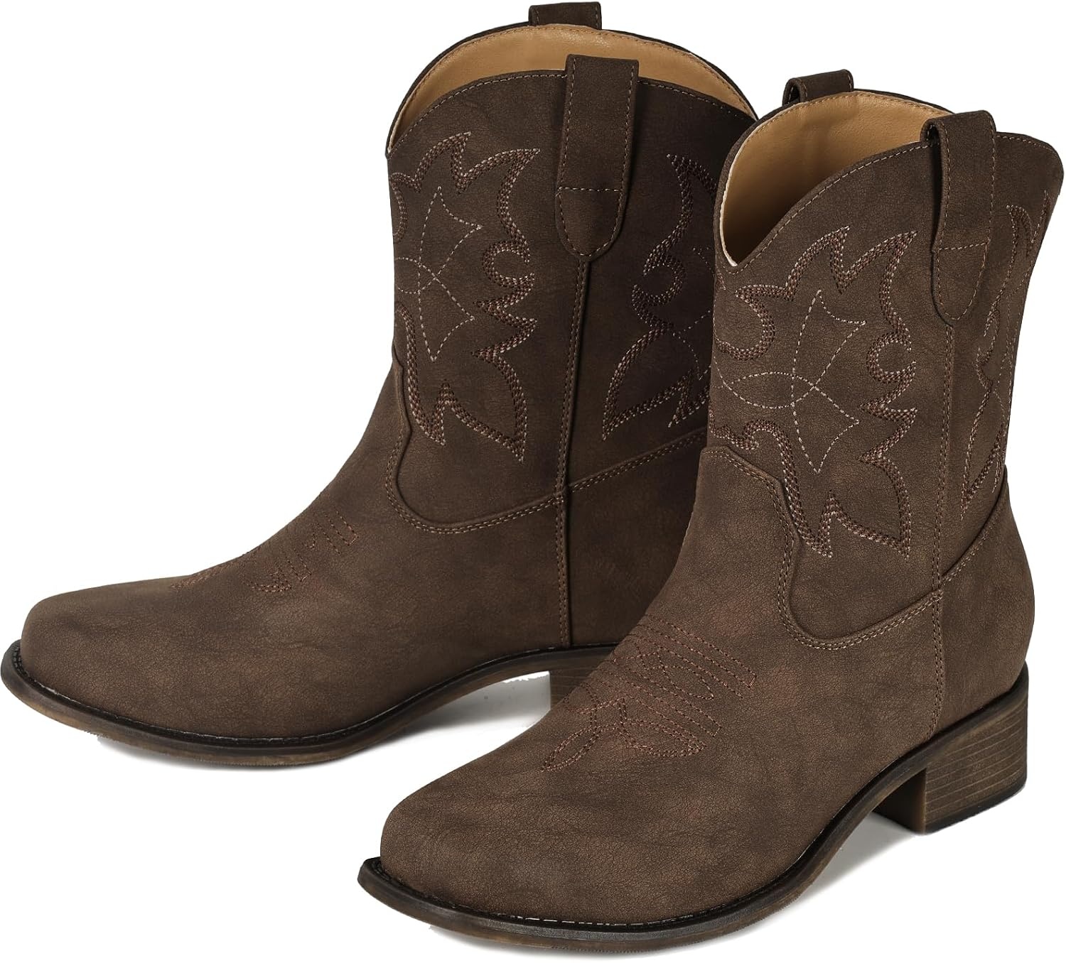 image:imageIUV Cowboy Boots for Women Square Toe Ankle Western Cowgirl Boots Classic Embroidered BootiesChocolate