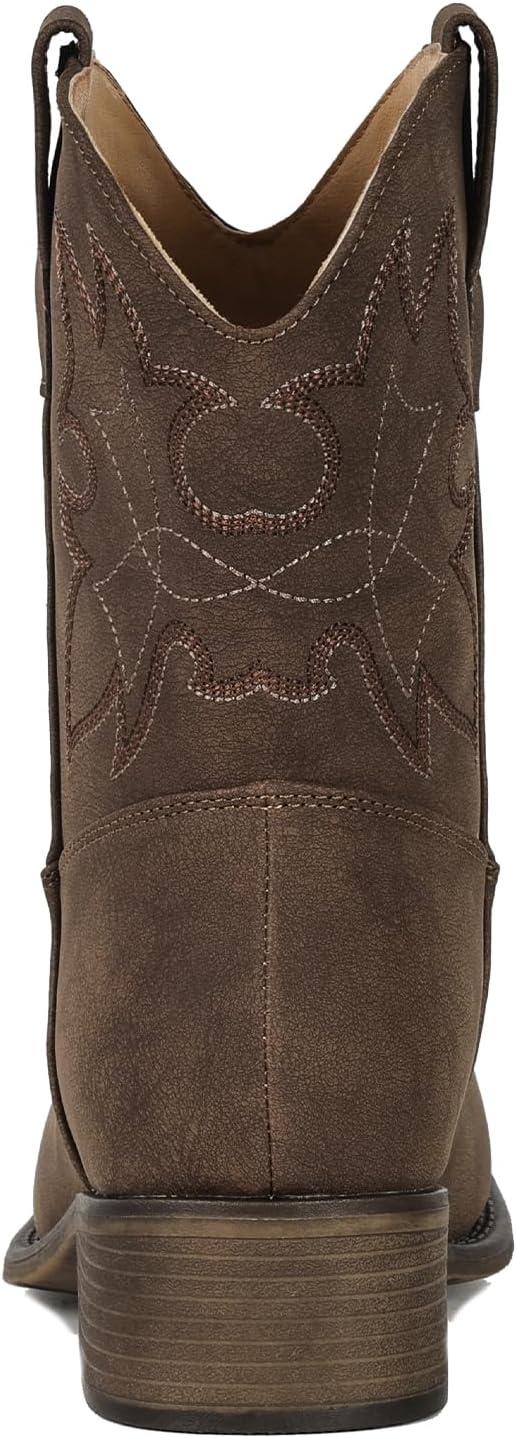 image:imageIUV Cowboy Boots for Women Square Toe Ankle Western Cowgirl Boots Classic Embroidered BootiesChocolate
