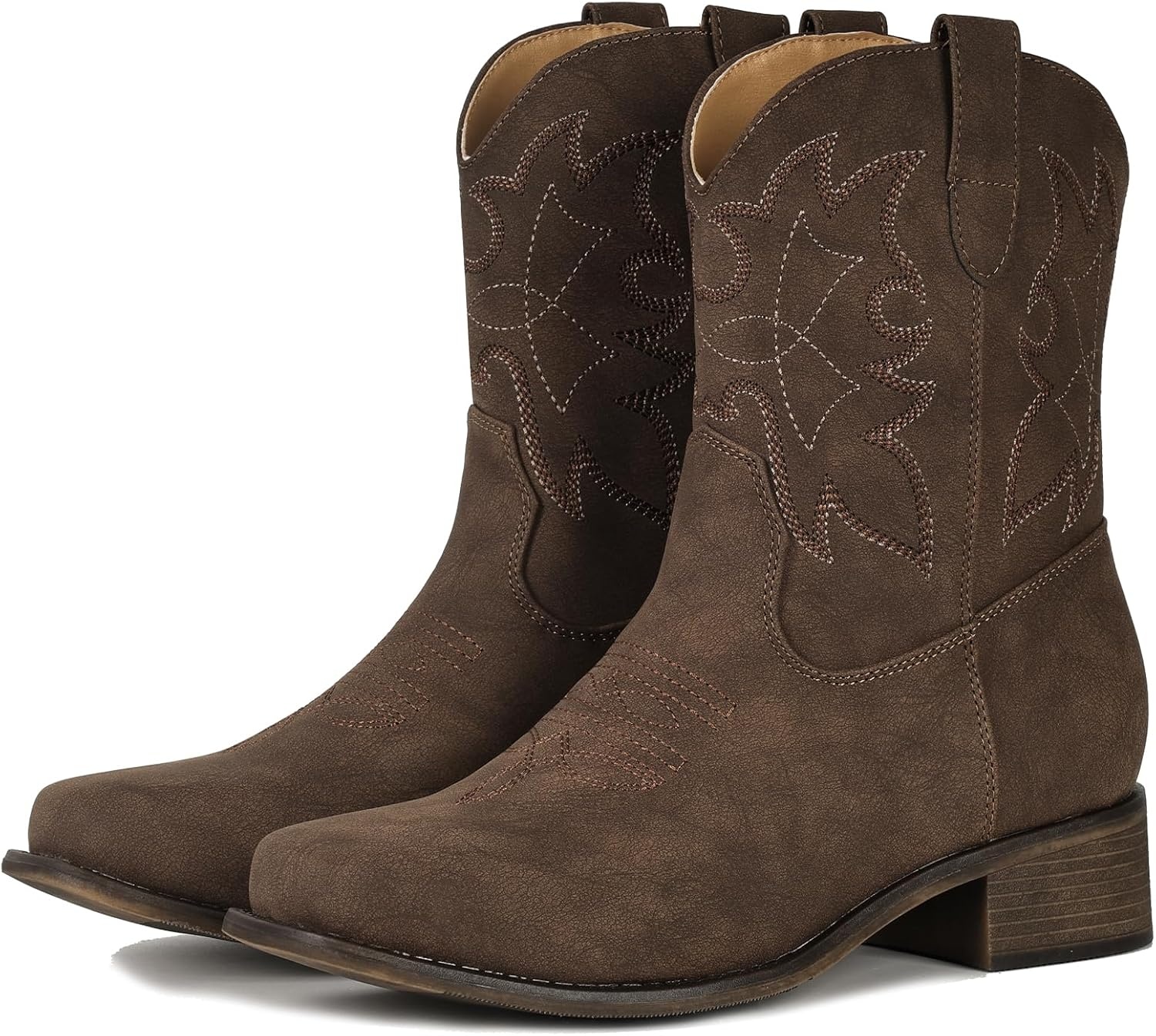 image:imageIUV Cowboy Boots for Women Square Toe Ankle Western Cowgirl Boots Classic Embroidered BootiesChocolate