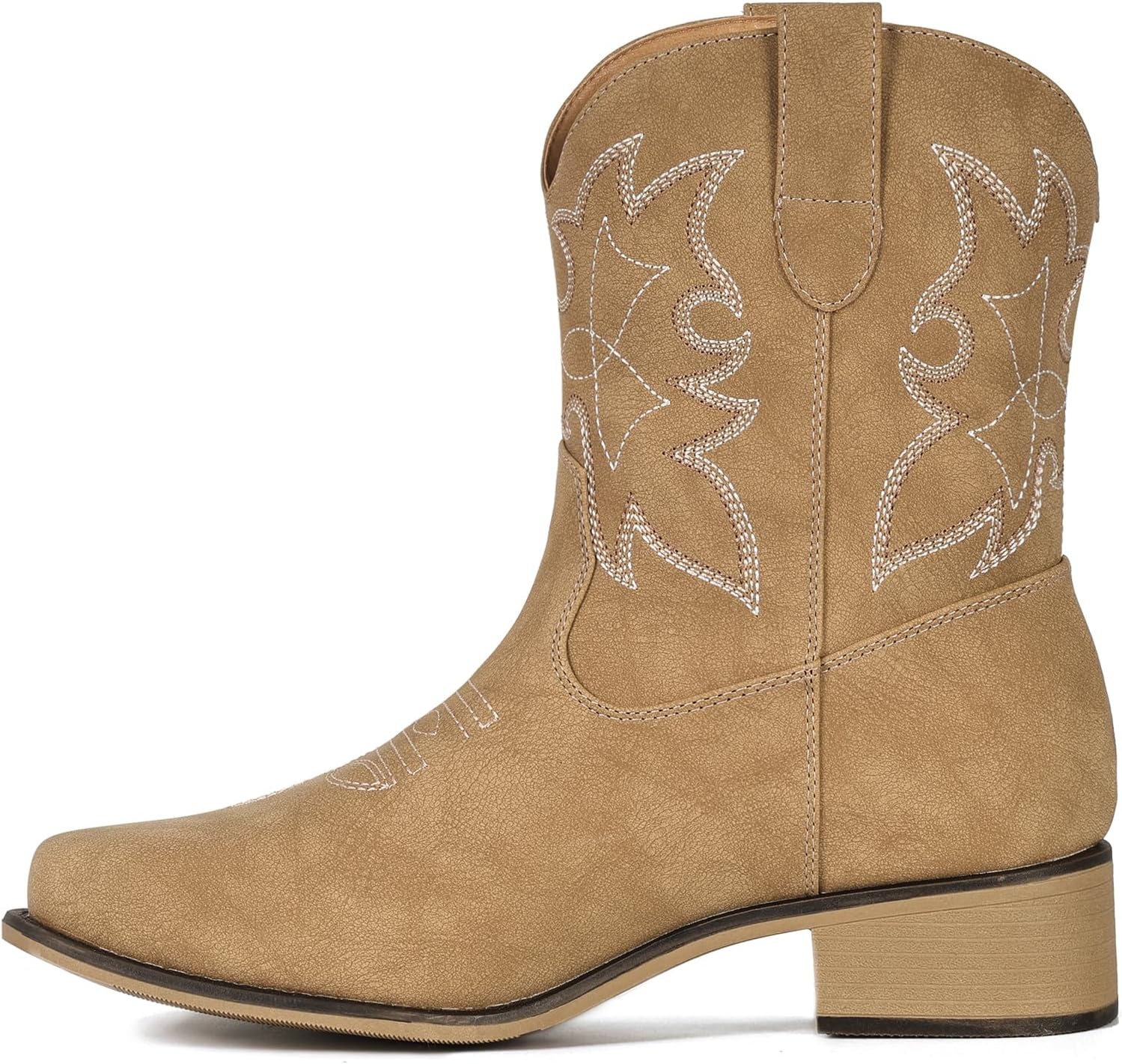image:imageIUV Cowboy Boots for Women Square Toe Ankle Western Cowgirl Boots Classic Embroidered BootiesHoney Brown