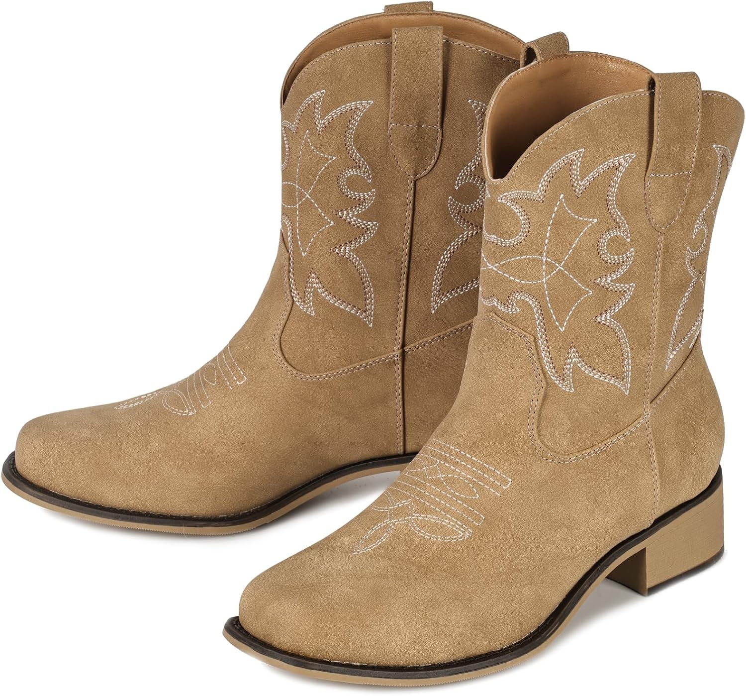 image:imageIUV Cowboy Boots for Women Square Toe Ankle Western Cowgirl Boots Classic Embroidered BootiesHoney Brown