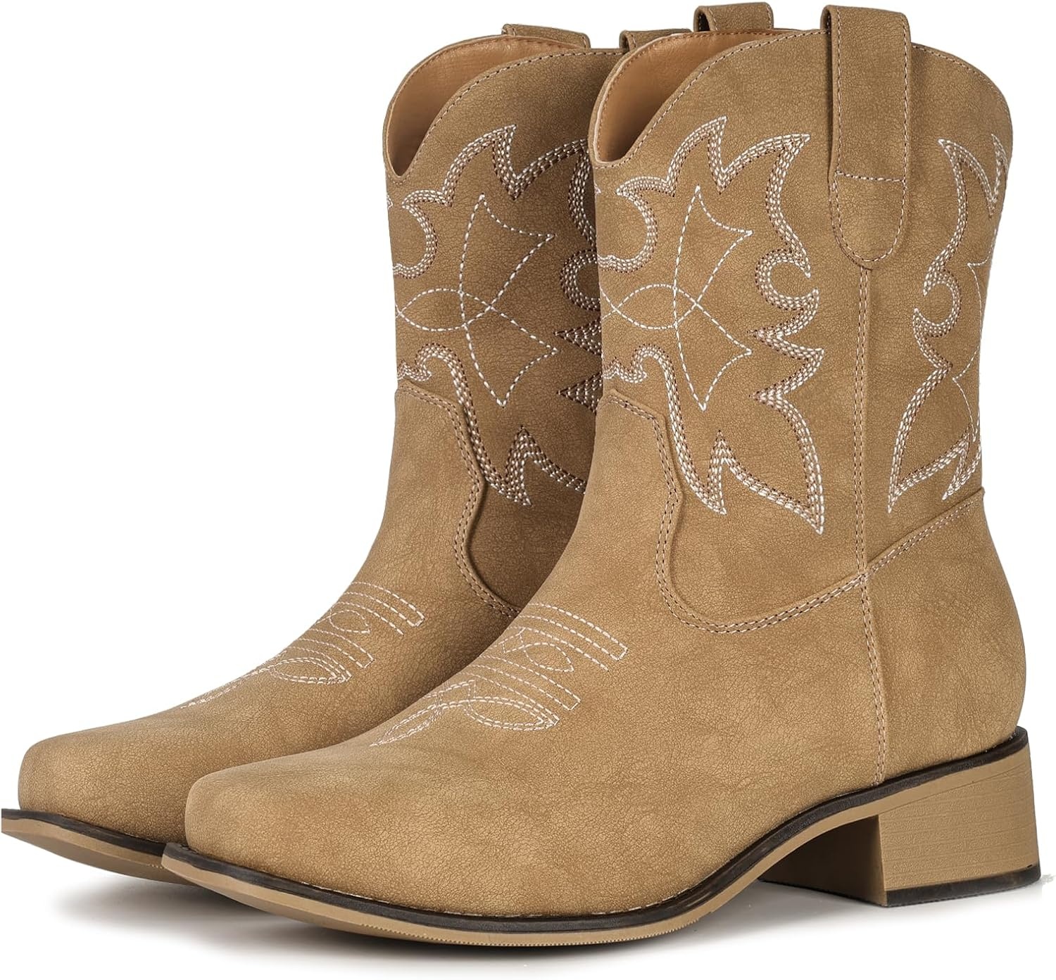 image:imageIUV Cowboy Boots for Women Square Toe Ankle Western Cowgirl Boots Classic Embroidered BootiesHoney Brown
