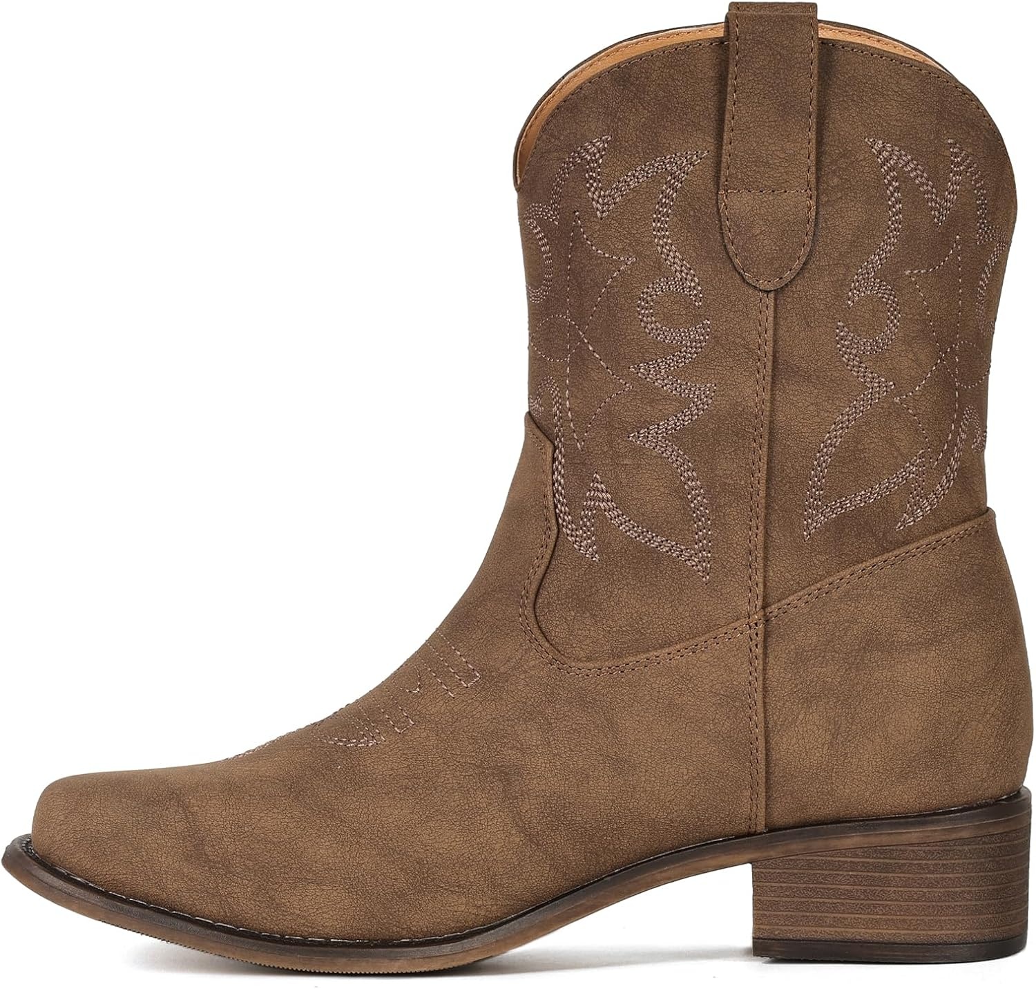 image:imageIUV Cowboy Boots for Women Square Toe Ankle Western Cowgirl Boots Classic Embroidered BootiesStone Brown