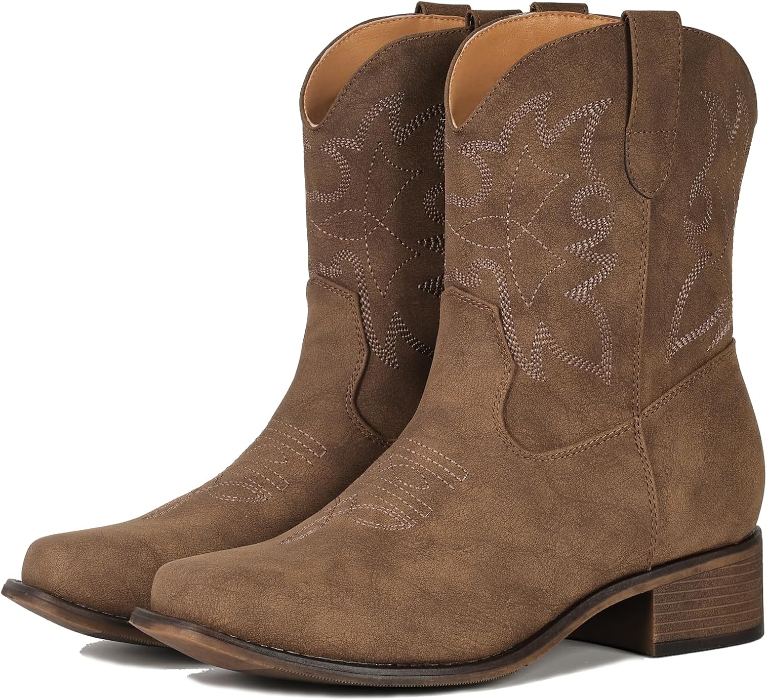 image:imageIUV Cowboy Boots for Women Square Toe Ankle Western Cowgirl Boots Classic Embroidered BootiesStone Brown