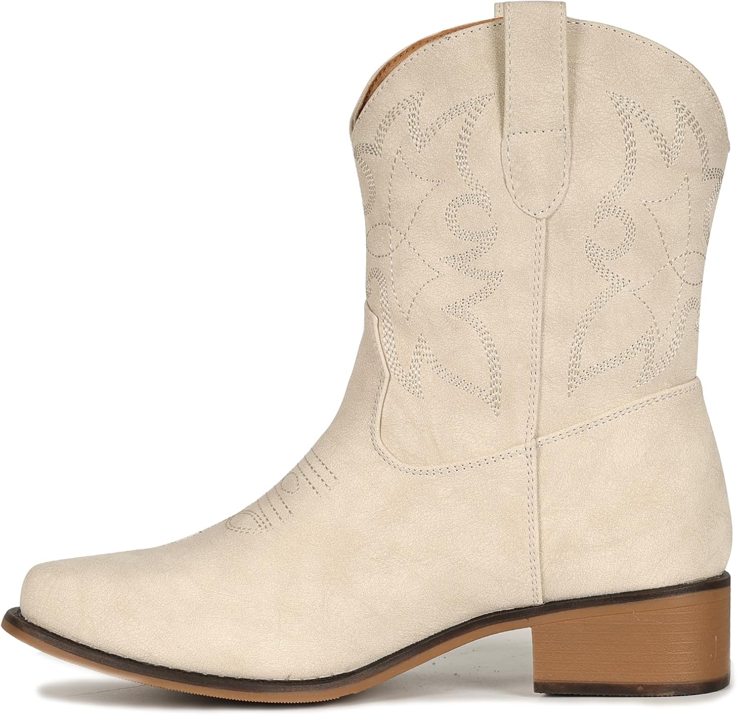 image:imageIUV Cowboy Boots for Women Square Toe Ankle Western Cowgirl Boots Classic Embroidered BootiesStone White