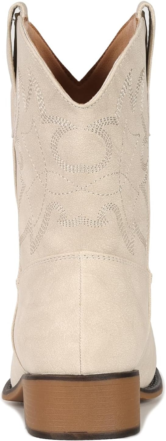 image:imageIUV Cowboy Boots for Women Square Toe Ankle Western Cowgirl Boots Classic Embroidered BootiesStone White