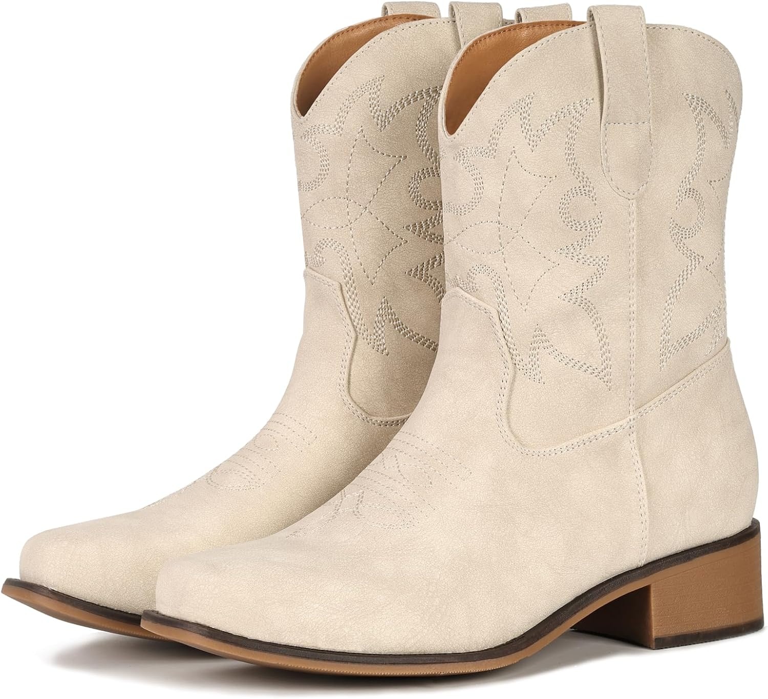 image:imageIUV Cowboy Boots for Women Square Toe Ankle Western Cowgirl Boots Classic Embroidered BootiesStone White