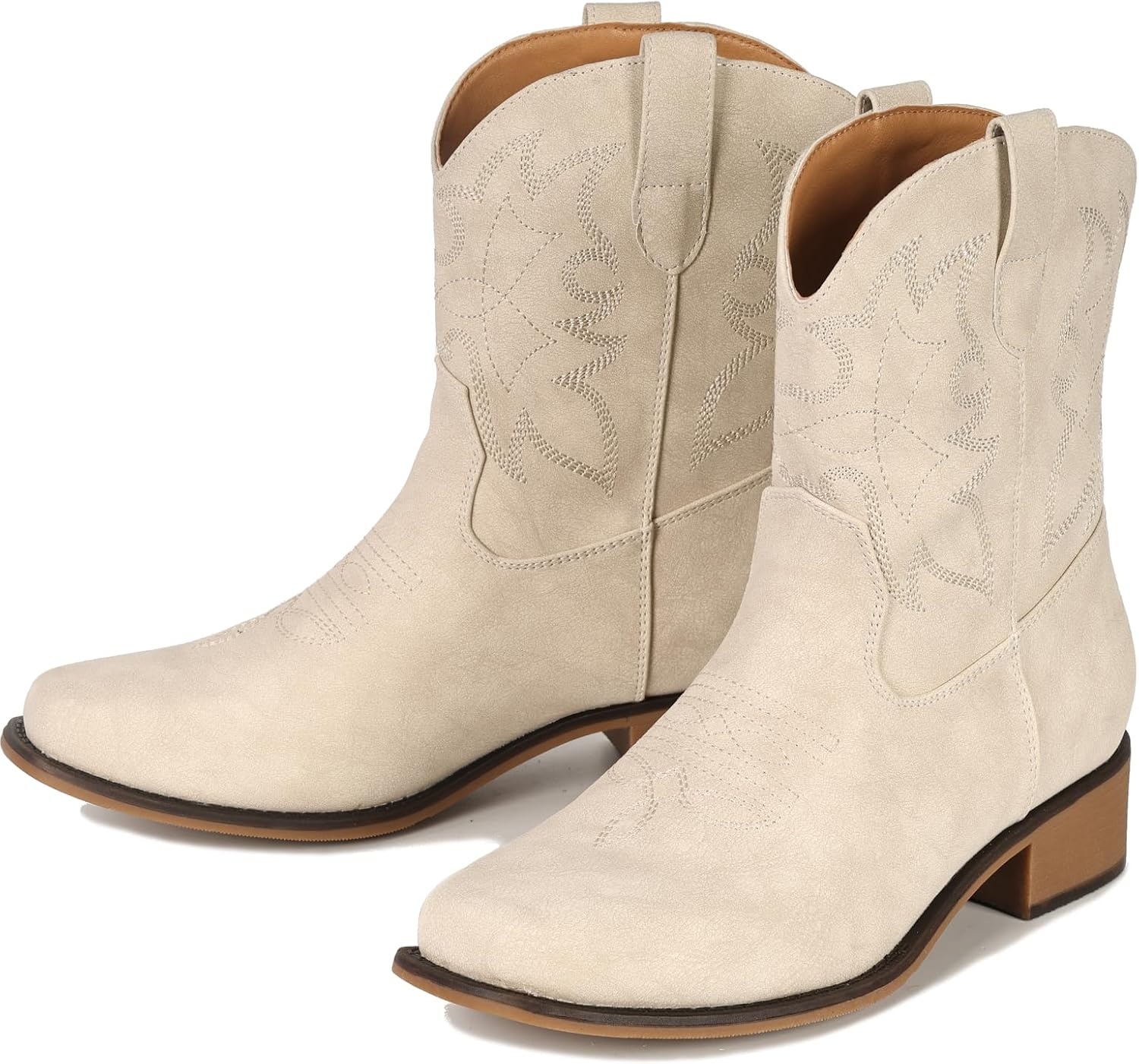 image:imageIUV Cowboy Boots for Women Square Toe Ankle Western Cowgirl Boots Classic Embroidered BootiesStone White