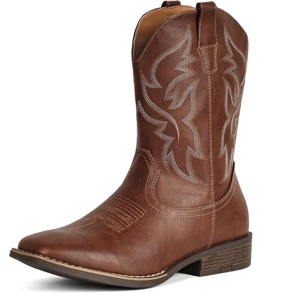 image:imageIUV Cowboy Boots For Men Wide Square ToeSlipResistant Western Boots with Embroidered Detail Easy PullOn DesignMaroon