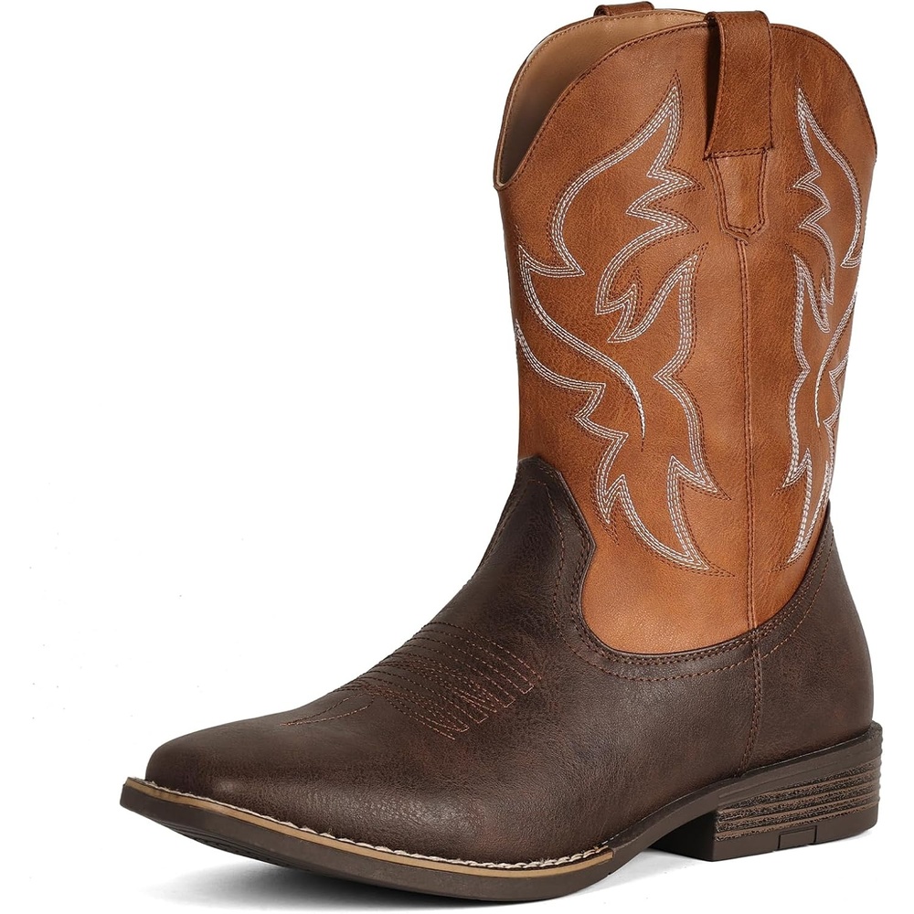image:imageIUV Cowboy Boots For Men Wide Square ToeSlipResistant Western Boots with Embroidered Detail Easy PullOn DesignYellow Brown