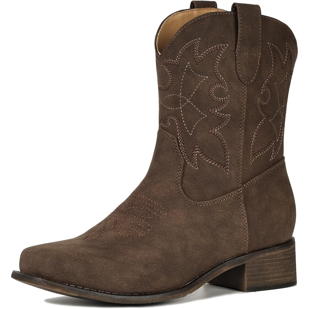 image:imageIUV Cowboy Boots for Women Square Toe Ankle Western Cowgirl Boots Classic Embroidered BootiesChocolate