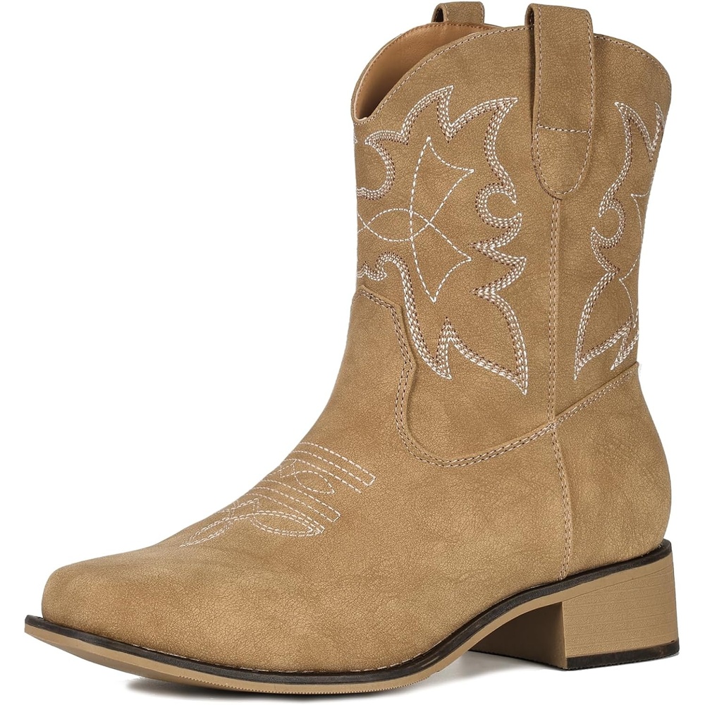 image:imageIUV Cowboy Boots for Women Square Toe Ankle Western Cowgirl Boots Classic Embroidered BootiesHoney Brown