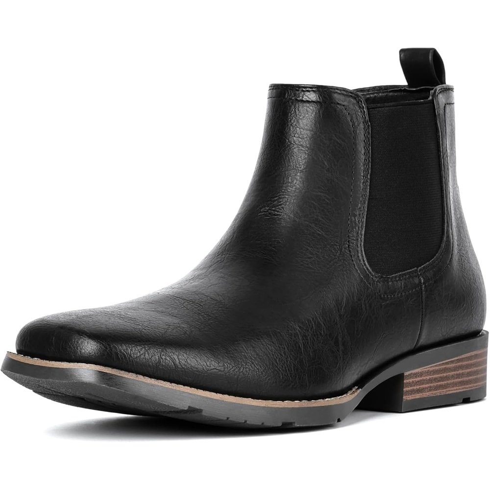 image:imageIUV Mens Chelsea Boots Square Toe Western Ankle Boots Slip On Casual Dress Cowboy BootBlack