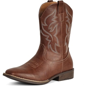 image:imageIUV Cowboy Boots For Men Wide Square ToeSlipResistant Western Boots with Embroidered Detail Easy PullOn DesignMaroon
