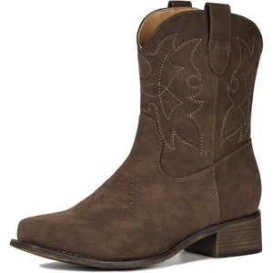 image:imageIUV Cowboy Boots for Women Square Toe Ankle Western Cowgirl Boots Classic Embroidered BootiesChocolate