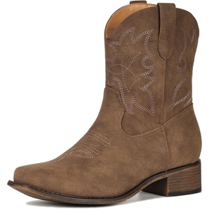 image:imageIUV Cowboy Boots for Women Square Toe Ankle Western Cowgirl Boots Classic Embroidered BootiesStone Brown