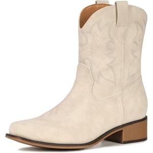 image:imageIUV Cowboy Boots for Women Square Toe Ankle Western Cowgirl Boots Classic Embroidered BootiesStone White