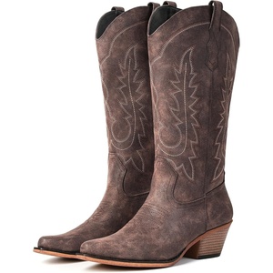image:imageIUV Cowboy Boots For Women Chunky Heel Pointed Toe Cowgirl Boots Mid Calf Western Embroidery BootCoffee