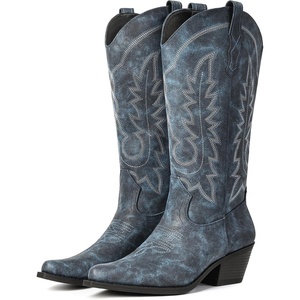 image:imageIUV Cowboy Boots For Women Chunky Heel Pointed Toe Cowgirl Boots Mid Calf Western Embroidery BootRoyal Blue