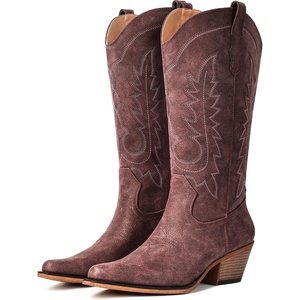 image:imageIUV Cowboy Boots For Women Chunky Heel Pointed Toe Cowgirl Boots Mid Calf Western Embroidery BootWine